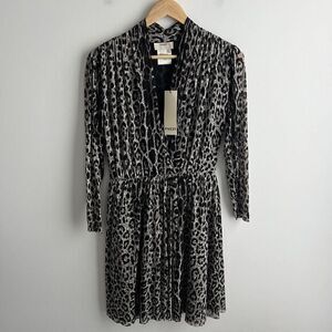 Fuzzi Jean Paul Gaultier Dress Large Faux Wrap Long Sleeve Boho Animal Print NWT